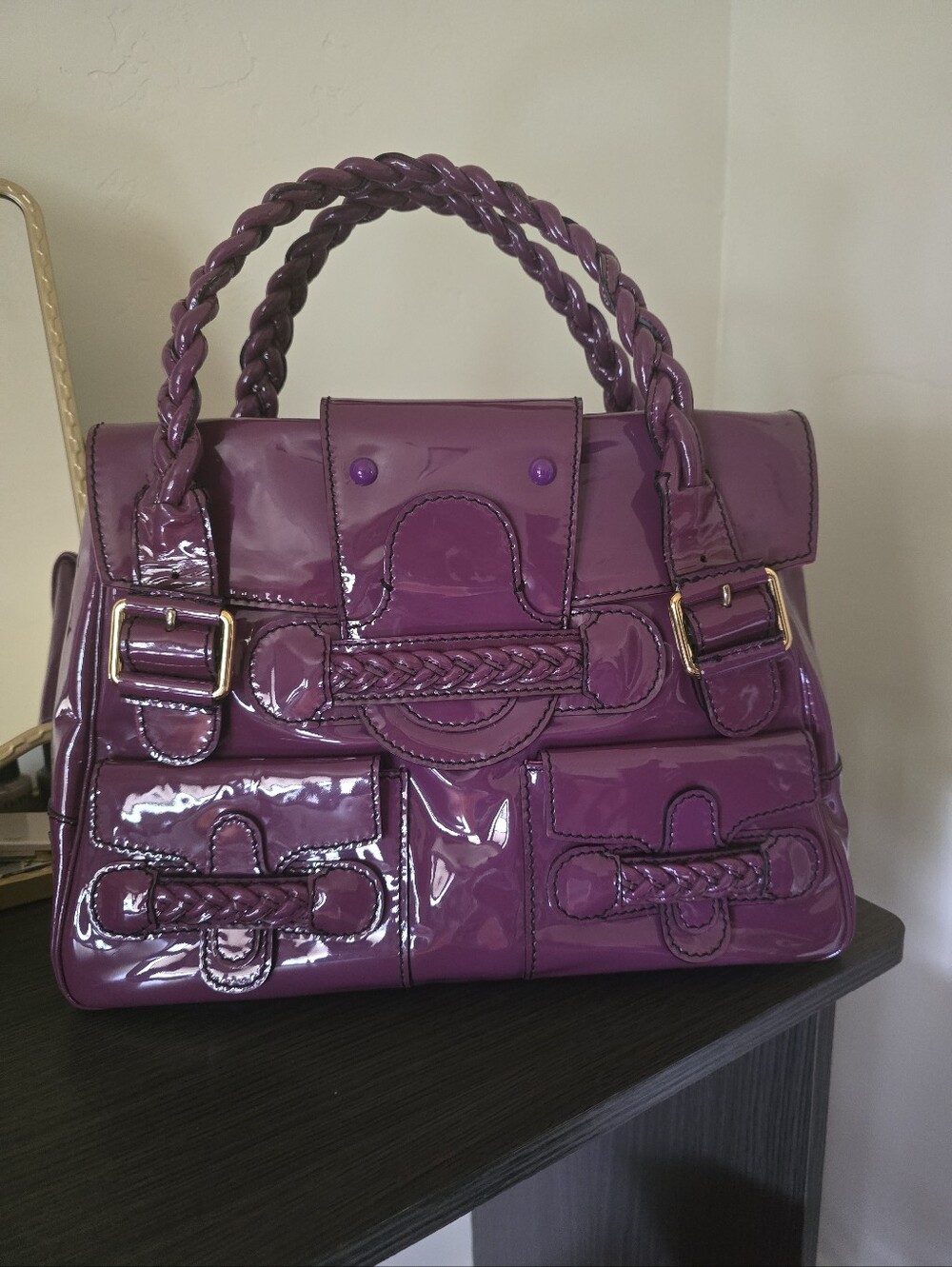 Valentino Garavani Histoire Braided Purple Patent Leather Handbag - Picture 3 of 15